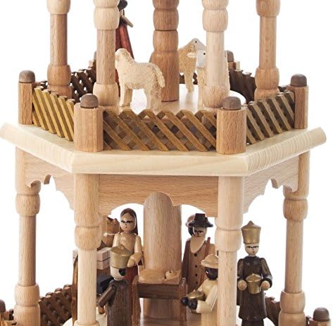 Authentic German Erzgebirge Handcraft 3-Tier Pyramid Nativity Scene Natural Wood - 42cm /16.5 inch - Dregeno Seiffen